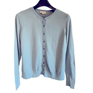 Large 100% Cotton Light Blue Button-Up Cardigan Loft Outlet